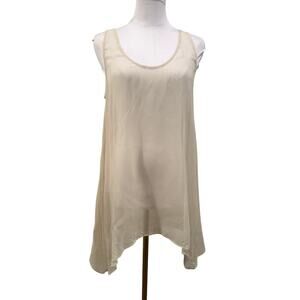 NWT Illia 100% Silk Sheer Tunic Tank Beige Quiet Luxury Made USA 6 Resort Summer